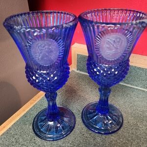 Rare Find Fostoria Avon George and Martha Washington Cobalt blue Goblets